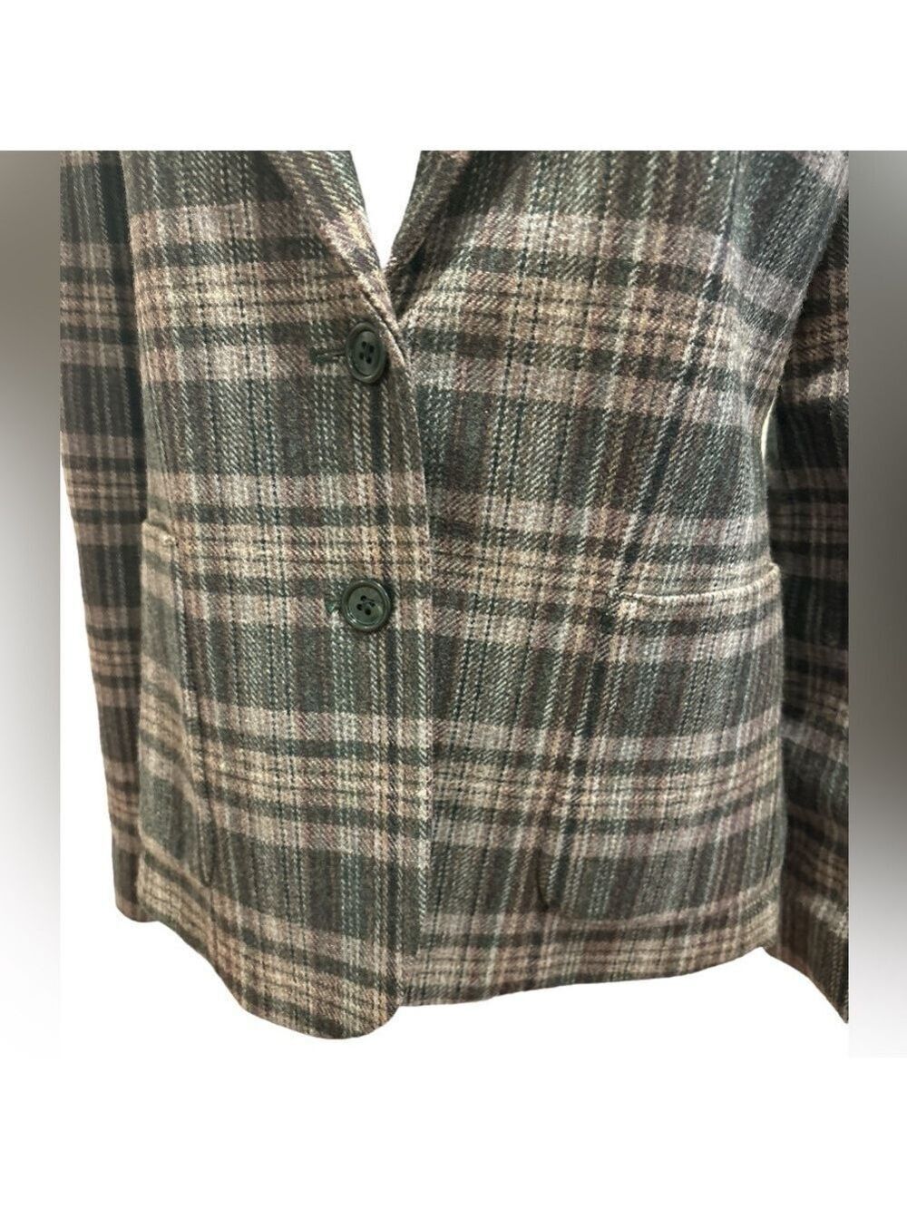 70s JH COLLECTION WOOL BLEND GRAY & BLACK PLAID HERITAGE PRINT BLAZER SZ 8 - Picture 7 of 11